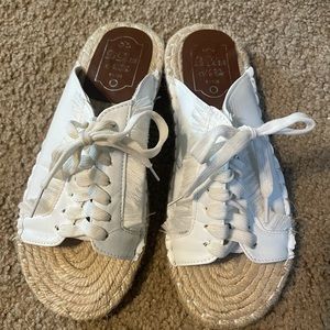 Like New, sneaker style sandals. white but no dirt or scuff marks,